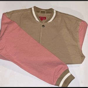 supreme denim varsity jacket tan